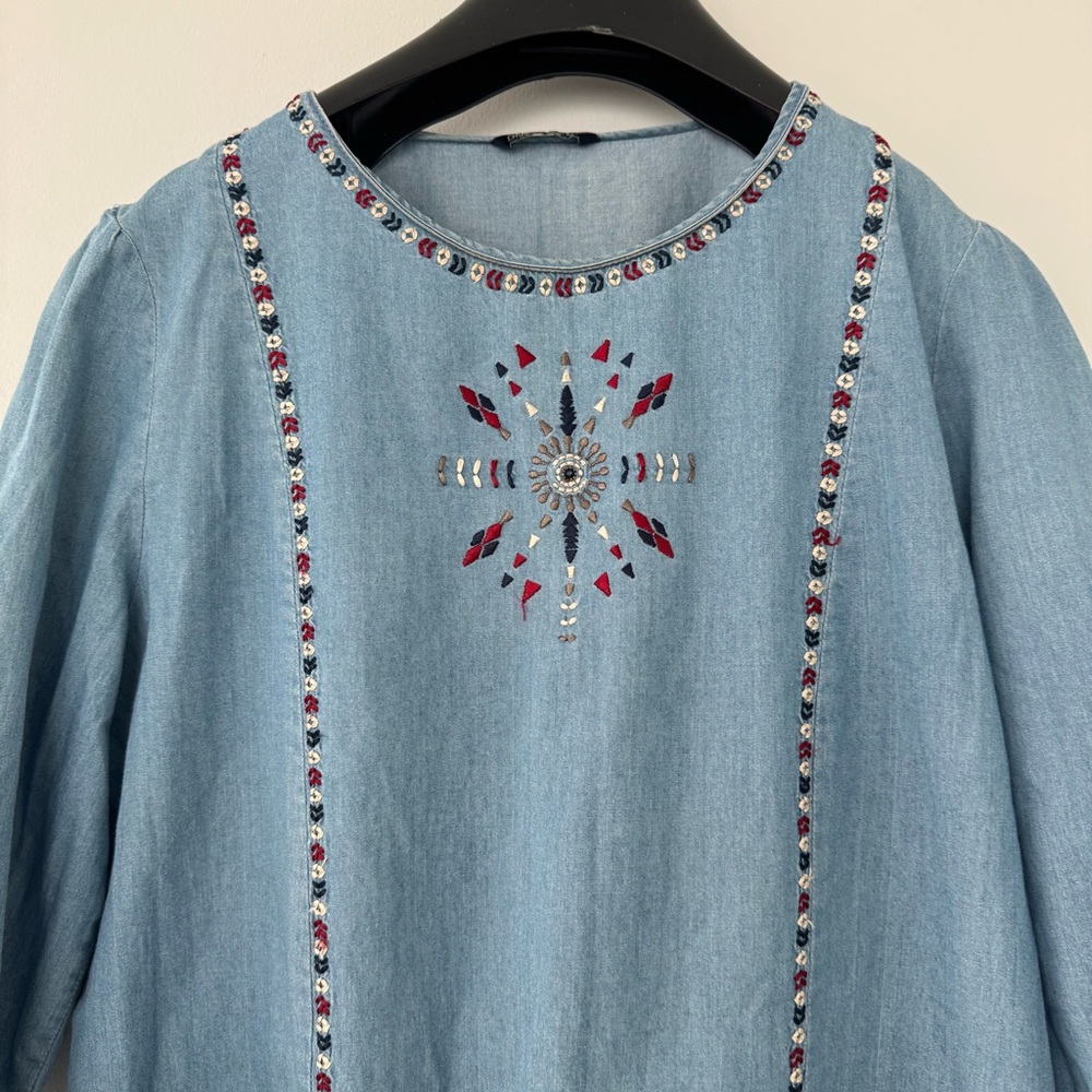 Splash Light Blue Embroidered Denim Midi Dress - Picture 2 of 10